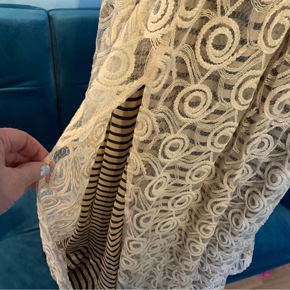 Fracomina lace maxi skirt 42 s small beige EUC striped lined slit - Picture 3 of 11